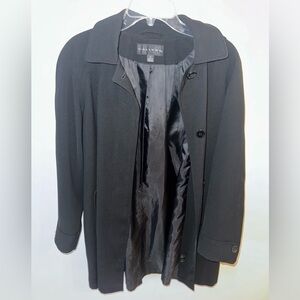 Gallery women’s black raincoat with hood with interior silk lining size small